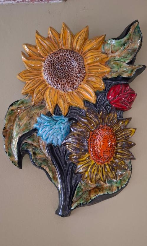 Retro muurdecoratie keramiek bloemen - Bayer, Antiek en Kunst, Antiek | Keramiek en Aardewerk, Ophalen of Verzenden
