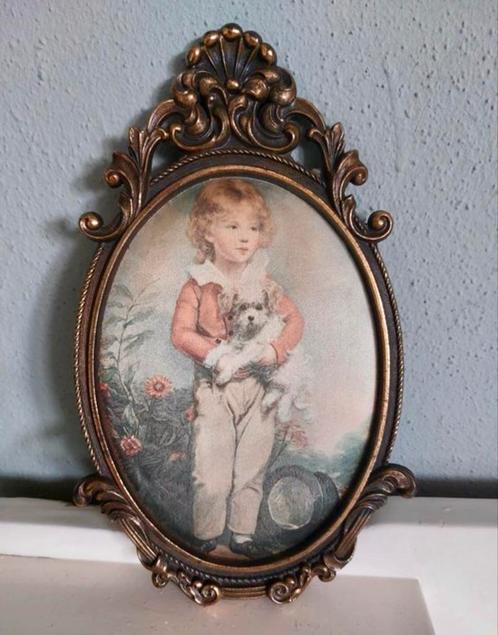 1960 Antiek schilderij klassiek in brons lijst kind met hond, Antiek en Kunst, Kunst | Schilderijen | Klassiek, Ophalen of Verzenden