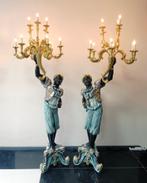 Set of 2 Wooden Black Servant Statues - Floor Lamps, Verzamelen, Overige Verzamelen, Gebruikt, Ophalen of Verzenden