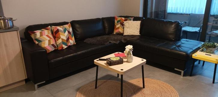 Gratis hoeksalon donkerbruin /zwart, Huis en Inrichting, Zetels | Complete zithoeken, Gebruikt, Leer, Ophalen