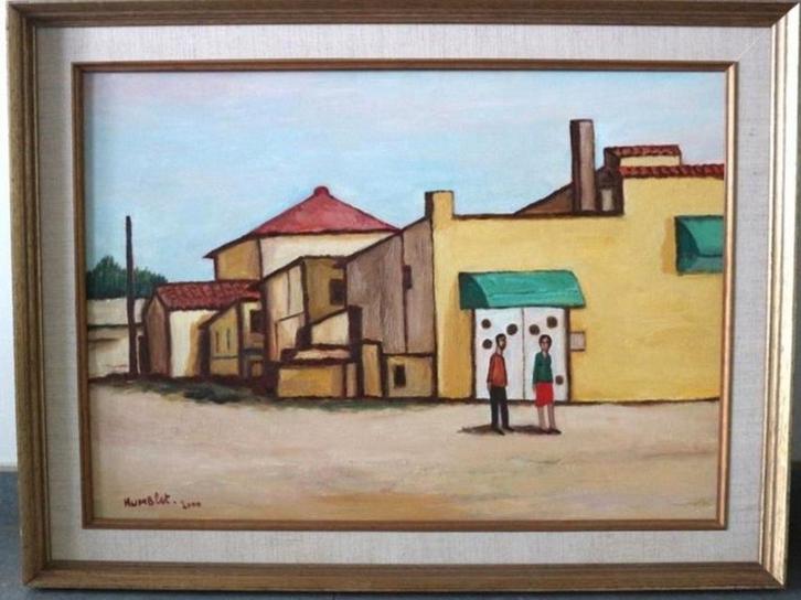 Theo HUMBLET, op het strand in Portugal, Antiek en Kunst, Kunst | Schilderijen | Klassiek, Ophalen of Verzenden