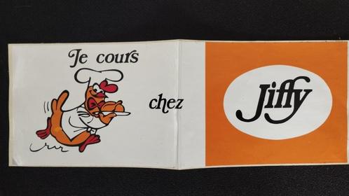 Grote vintage JIFFY Brussels restaurant sticker, Verzamelen, Stickers, Gebruikt, Winkel of Supermarkt, Verzenden