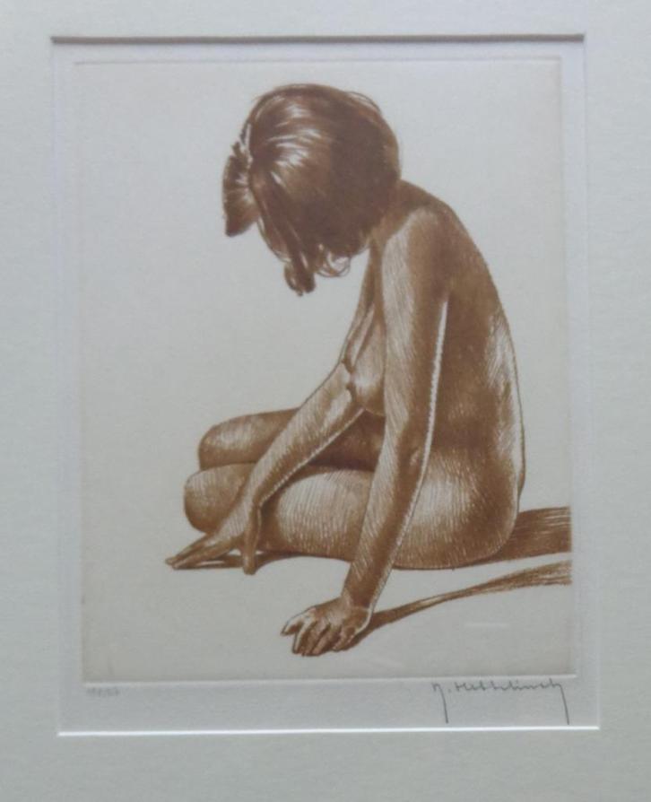 ROGER HEBBELINCK / NAAKTE VROUW / KLEURETS / 51x41cm / KADER, Antiek en Kunst, Kunst | Litho's en Zeefdrukken, Ophalen of Verzenden