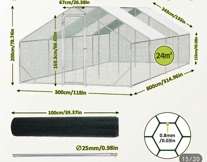 Kippenhok 24m2 XXXL Nieuw, Dieren en Toebehoren, Pluimvee | Toebehoren, Kippenhok of Kippenren, Ophalen of Verzenden