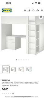 Lit mezzanine blanc IKEA Smastad 90x200 cm avec matelas, Comme neuf, Lit mezzanine