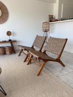 Fauteuil van gevlochten rotan en teak hout, Huis en Inrichting, Fauteuils, Ophalen, Riet of Rotan, Minder dan 75 cm, Bohemian