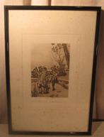 Gravure ancienne 'Promenade sur la terrasse' - 31x21, Antiquités & Art, Enlèvement ou Envoi