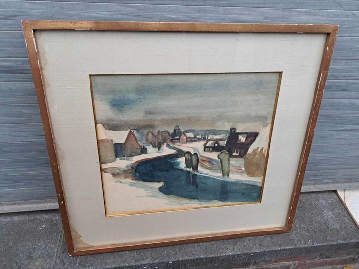 aquarelle signe armand apol, Antiek en Kunst, Kunst | Schilderijen | Klassiek, Ophalen of Verzenden