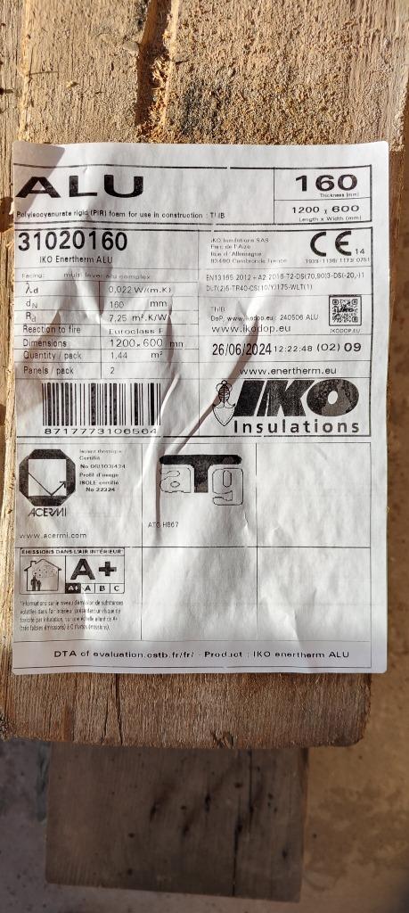 IKO Enertherm PIR Isolatieplaat 160mm (1200x600) VL, Doe-het-zelf en Bouw, Isolatie en Afdichting, Nieuw, Dakisolatie, Hardschuim (Pir)