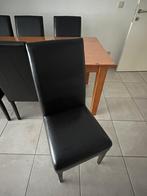 Table en bois de pin + 6 chaises en similicuir, 150 à 200 cm, Rectangulaire, 150 à 200 cm, Utilisé
