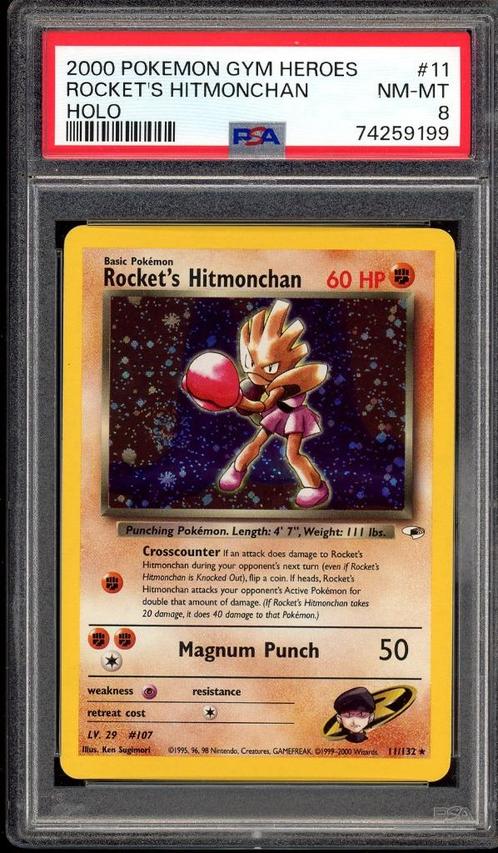 Rocket's Hitmonchan Holo PSA 8 - 11/132 - Gym Heroes 2000, Hobby & Loisirs créatifs, Jeux de cartes à collectionner | Pokémon