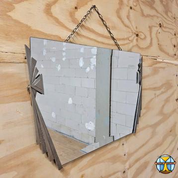 Unieke antieke Art Deco facet geslepen spiegel (77x49cm)  beschikbaar voor biedingen