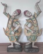 Paire grandes statues en bois . Thaïlande 120 cm, Antiquités & Art, Art | Sculptures & Bois