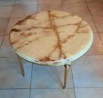 Vintage Onyx Salontafel met Messing Onderstel, Huis en Inrichting, Overige materialen, Gebruikt, Rond, 55 tot 75 cm