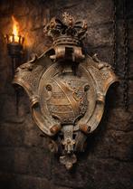 Antiek Heraldisch bronzen wapenschild met kroon, Antiek en Kunst, Ophalen