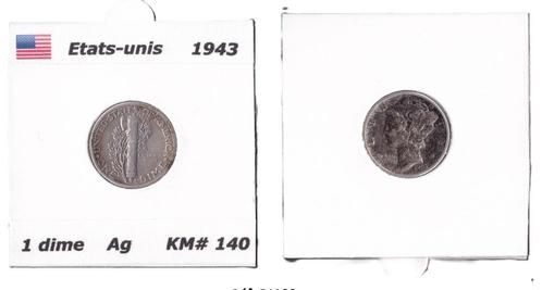 Etats-Unis 10 cents "Mercury Dime" Année 1943, Timbres & Monnaies, Monnaies | Amérique, Monnaie en vrac, Argent, Enlèvement ou Envoi