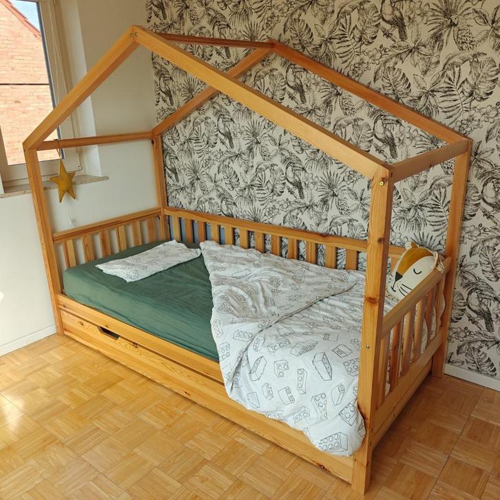 Massief grenen kindercabinebed met bedlade, Kinderen en Baby's, Kinderkamer | Bedden, Zo goed als nieuw, 180 cm of meer, 85 tot 100 cm