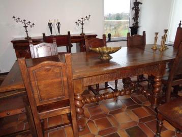Prachtige grote antieke tafel (19e eeuw) & 6 stevige stoelen beschikbaar voor biedingen