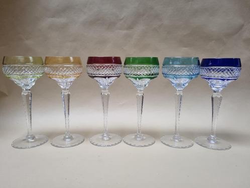 6 prachtige gekleurde glazen in kistal, Antiek en Kunst, Antiek | Glaswerk en Kristal, Ophalen of Verzenden