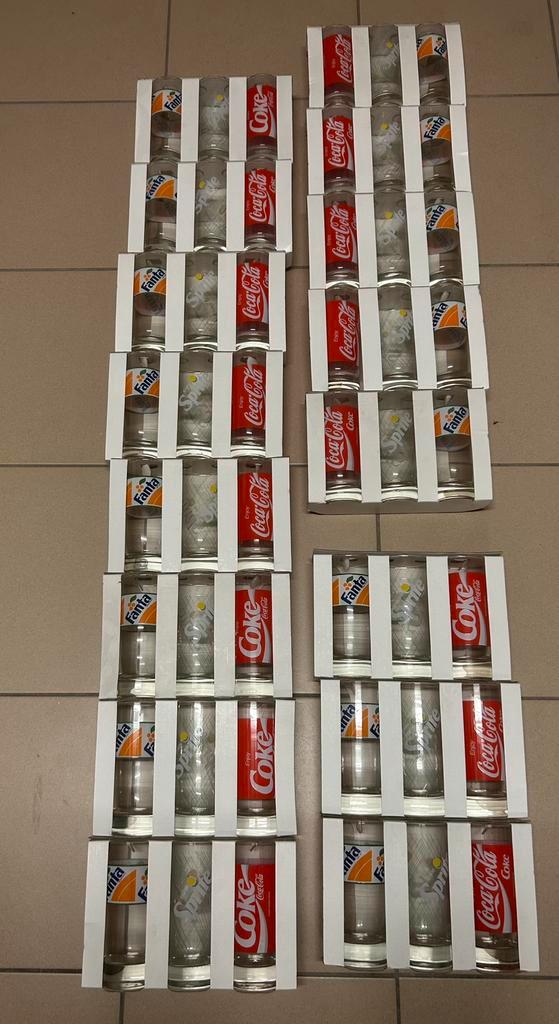 Sets van 3 vintage glazen – Coca-Cola, Sprite & Fanta, Verzamelen, Glas en Drinkglazen, Nieuw, Frisdrankglas, Ophalen