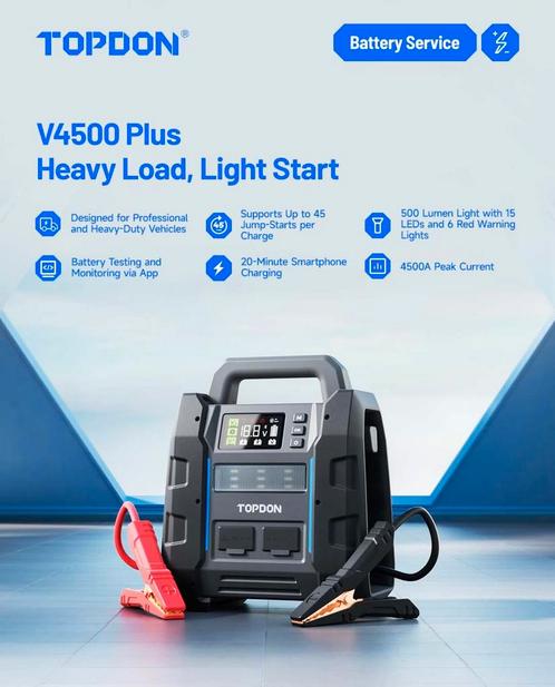 Topdon V4500+ Jumpstarter & accu tester in 1, Auto diversen, Jumpstarters, Ophalen of Verzenden