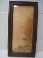 Tekening waterkant met hersttafereel, B 19cm x H 37cm, Antiek en Kunst, Ophalen