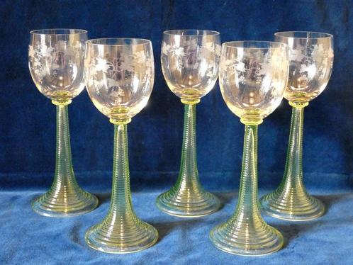 5 verres Theresienthal anciens de style Art Nouveau - vers 1, Antiquités & Art, Antiquités | Verre & Cristal, Enlèvement