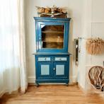 Brocante blauwe kast / vitrinekast, Ophalen of Verzenden, Kast