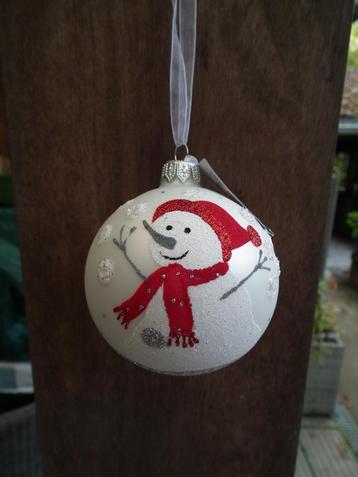 Boule bonhomme de neige. blanc mat. 8 cm (Decoris) Fait main, Envoi, Comme neuf