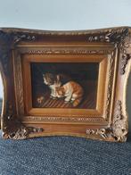Supermooi antiek poezen katten schilderij.gesigneerd, Antiek en Kunst, Ophalen of Verzenden