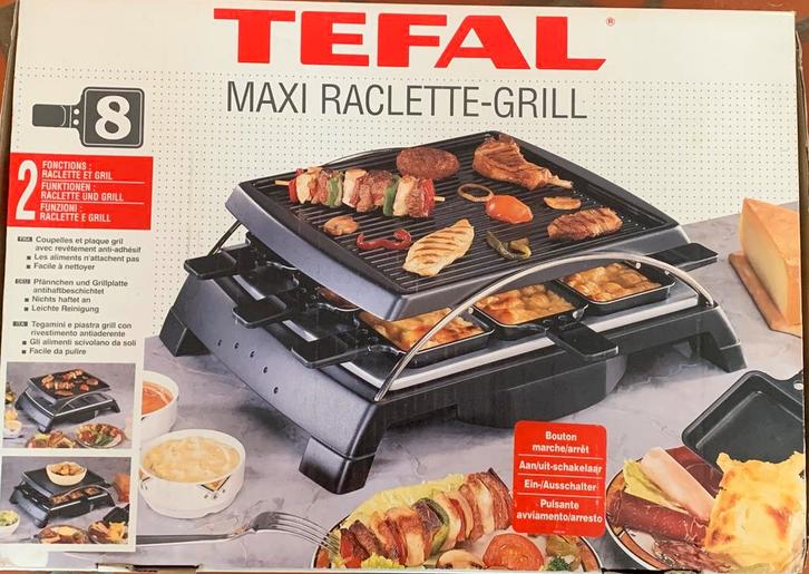 Tefal Maxi Raclette grill-8 pannetjes, antiaanbak-als nieuw, Elektronische apparatuur, Gourmetstellen, Zo goed als nieuw, Ophalen