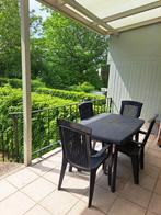 4 tuinstoelen - blauw pvc JARDIN incl zitkussens + tuintafel, Tuin en Terras, Ophalen, Gebruikt, Kunststof, Stapelbaar