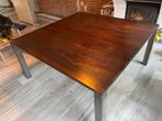 Prachtige tafel - tropisch hardhout - stainless steel frame, Huis en Inrichting, Tafels | Eettafels, Ophalen, 150 tot 200 cm, Zo goed als nieuw