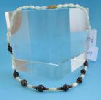 KP03-Ketting Parelmoer-Ovaal-Wit + Bol-Tijgeroog -40½cm, Handtassen en Accessoires, Kettingen, Verzenden, Nieuw, Wit, Steen of Mineraal