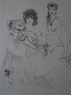 gravure érotique Jaak Gorus Trois dames légèrement vêtues, Antiquités & Art, Art | Eaux-fortes & Gravures, Enlèvement ou Envoi