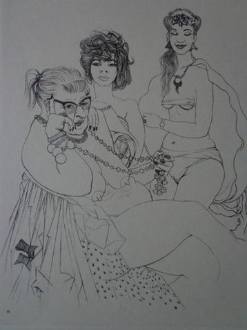 gravure érotique Jaak Gorus Trois dames légèrement vêtues
