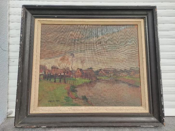 huile sur panneau paysage signe alphonse mora, Antiek en Kunst, Kunst | Schilderijen | Klassiek, Ophalen of Verzenden
