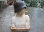 Marmeren albast buste Duitse soldaat met bronzen helm TOP, Ophalen of Verzenden