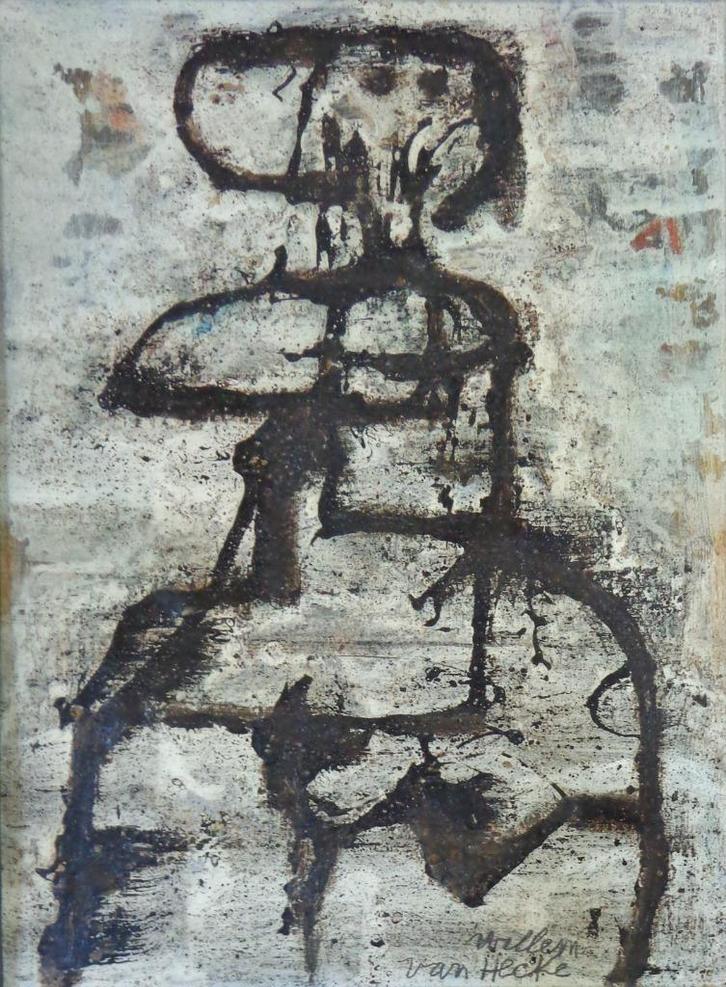 WILLEM VAN HECKE / ART BRUT FIGUUR / OLIEVERF PANEEL 59x50cm, Antiek en Kunst, Kunst | Schilderijen | Modern, Ophalen