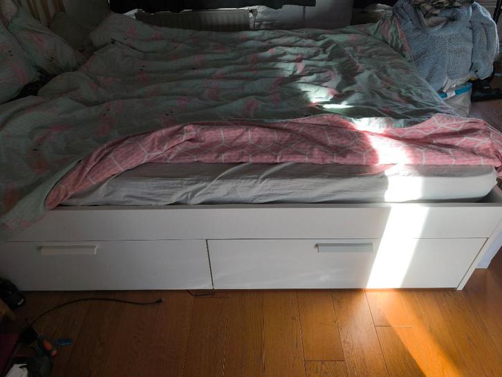 Lit tiroirs, Huis en Inrichting, Slaapkamer | Bedden, Gebruikt, Tweepersoons, 160 cm, 200 cm, Wit, Ophalen