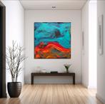 Abstract schilderij 'Lava' 1 x 1 m, Antiek en Kunst, Ophalen