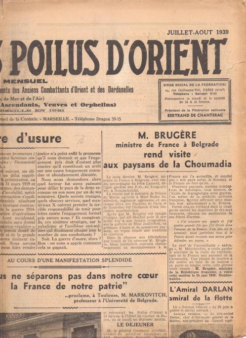 Journal des Poilus d Orient de la Fédération Nationale, Verzamelen, Tijdschriften, Kranten en Knipsels, Krant, 1920 tot 1940, Ophalen of Verzenden