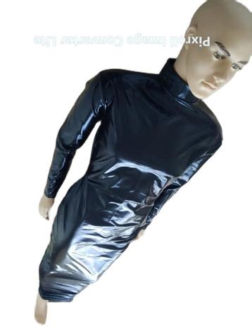 R6 Sexy Zwart Glanzend Metallic kunstleer. Jurk , maat 4XL.. beschikbaar voor biedingen