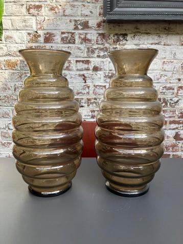 Paire de vases Doyen art deco smoked glass verre fumé, Enlèvement