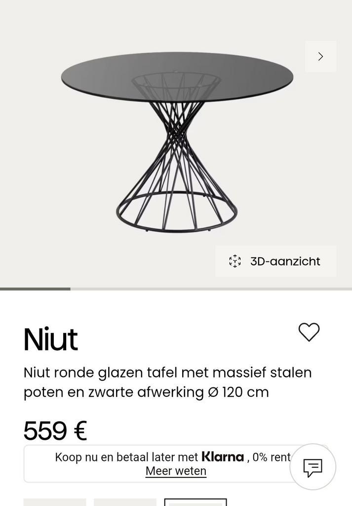Eettafel zwart glas - Niut kave home, Maison & Meubles, Tables | Tables à manger, Utilisé, 100 à 150 cm, Quatre personnes, Rond