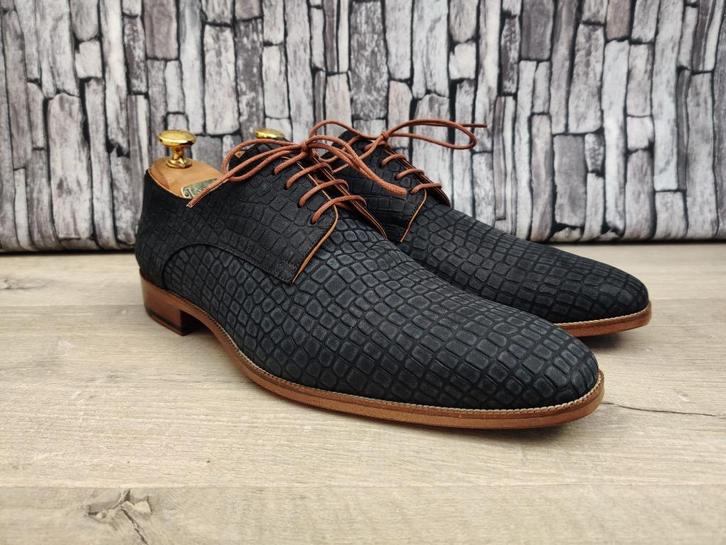 Melik speciale blauwe croco herenschoenen - Maat 42, Kleding | Heren, Schoenen, Zo goed als nieuw, Veterschoenen, Blauw, Verzenden