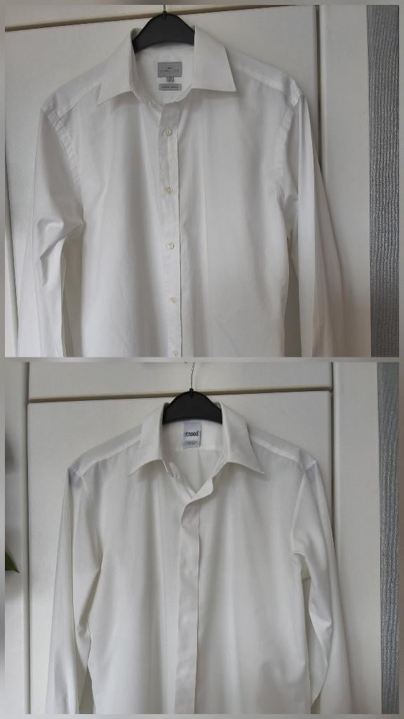 2 witte ceremoniehemden manchetknopen T.L. (42), Wit, Ophalen of Verzenden, Zo goed als nieuw, Halswijdte 41/42 (L)