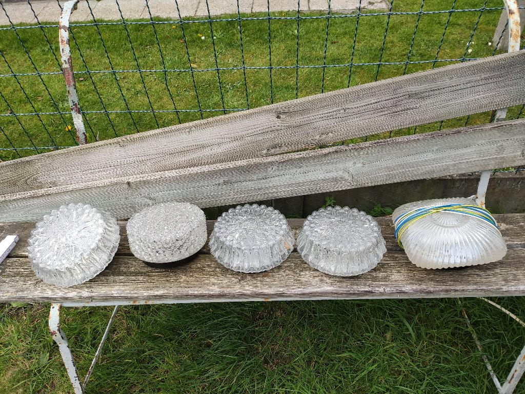 5 plafondlampen in glas jaren 60-70 stijl., Huis en Inrichting, Lampen | Plafondlampen, Gebruikt, Glas, Metaal, Ophalen of Verzenden