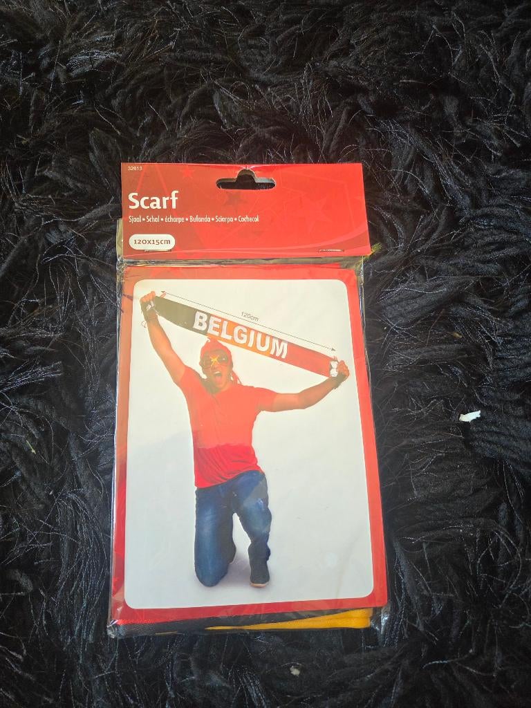 Sjaal in de kleuren van de Belgische vlag -120x15cm - NIEUW, Ophalen, Nieuw, Feestartikel