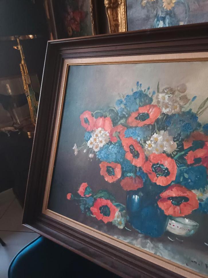Schilderij j.franks(bloemen), prachtstuk, groot., Antiek en Kunst, Kunst | Schilderijen | Klassiek, Ophalen